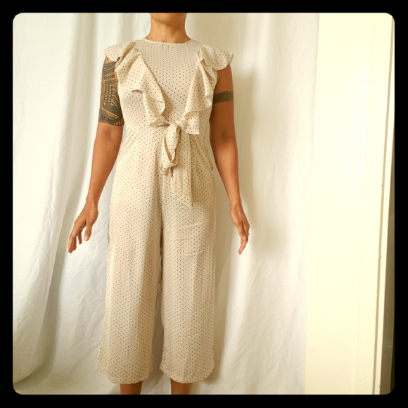 AX Paris Pants - AX PARIS Cream/Black polkadot jumpsuit